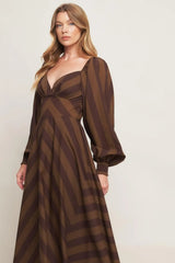 BROWN GODDESS FLOW WOVEN MIDI DRESS - Flying Tomato - Flyclothing LLC