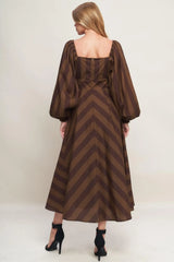 BROWN GODDESS FLOW WOVEN MIDI DRESS - Flying Tomato - Flyclothing LLC