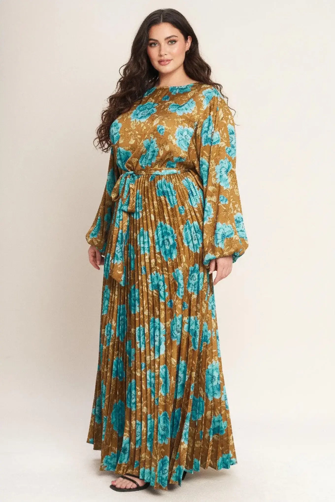 GOLDEN BLOOM LUXE WOVEN SATIN MAXI DRESS - Flying Tomato - Flyclothing LLC