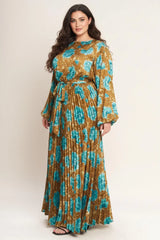 GOLDEN BLOOM LUXE WOVEN SATIN MAXI DRESS - Flying Tomato - Flyclothing LLC