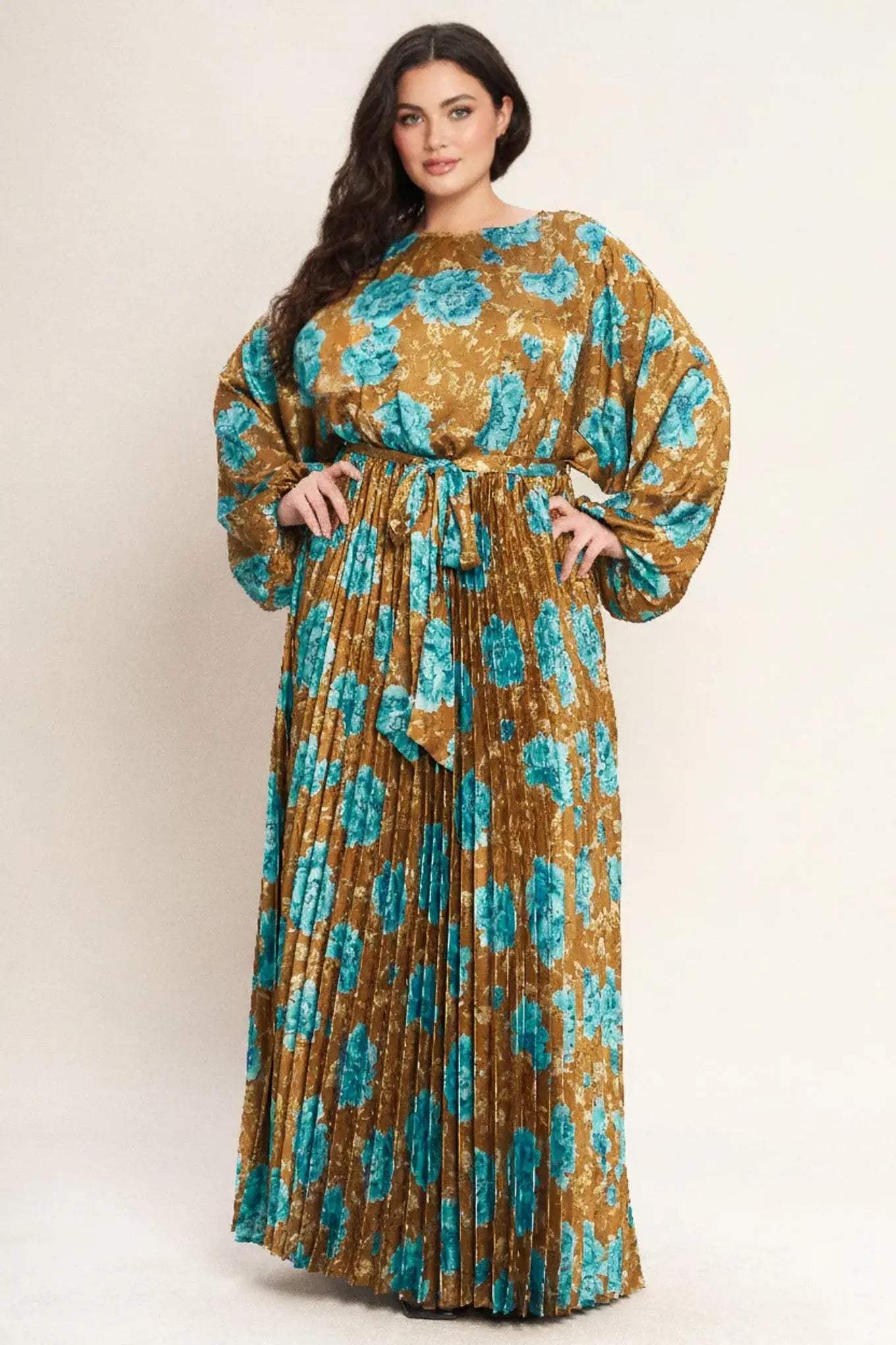 GOLDEN BLOOM LUXE WOVEN SATIN MAXI DRESS - Flying Tomato - Flyclothing LLC