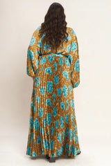 GOLDEN BLOOM LUXE WOVEN SATIN MAXI DRESS - Flying Tomato - Flyclothing LLC