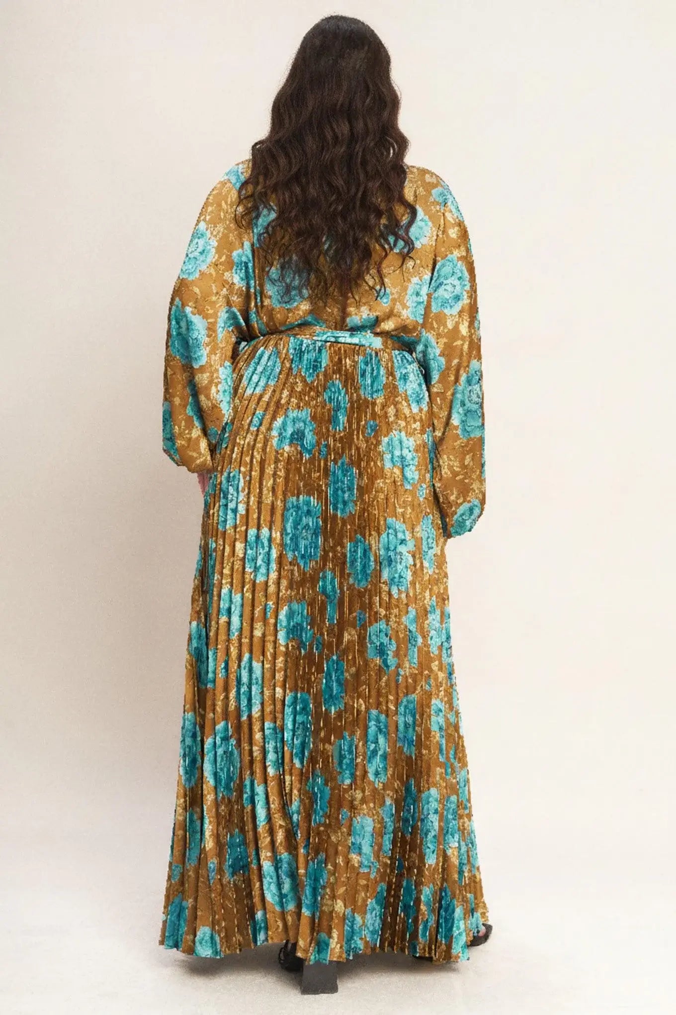 GOLDEN BLOOM LUXE WOVEN SATIN MAXI DRESS - Flying Tomato - Flyclothing LLC