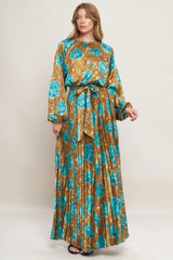 GOLDEN BLOOM LUXE WOVEN SATIN MAXI DRESS - Flying Tomato - Flyclothing LLC