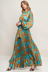 GOLDEN BLOOM LUXE WOVEN SATIN MAXI DRESS - Flying Tomato - Flyclothing LLC