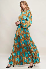 GOLDEN BLOOM LUXE WOVEN SATIN MAXI DRESS - Flying Tomato - Flyclothing LLC
