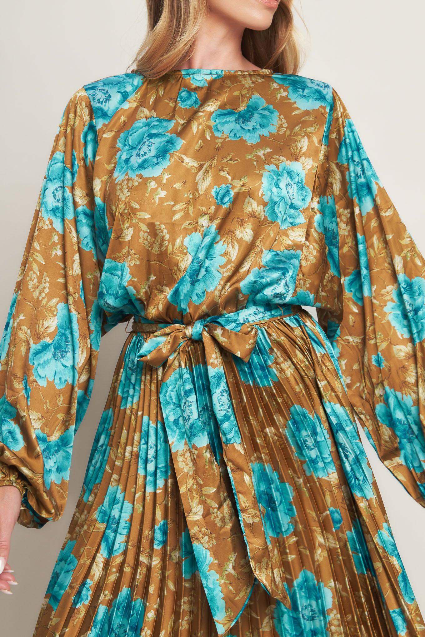 GOLDEN BLOOM LUXE WOVEN SATIN MAXI DRESS - Flying Tomato - Flyclothing LLC
