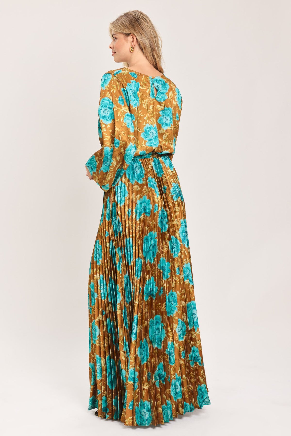 GOLDEN BLOOM LUXE WOVEN SATIN MAXI DRESS