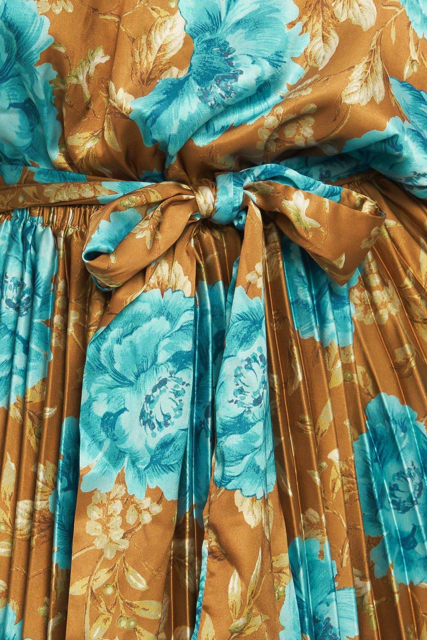 GOLDEN BLOOM LUXE WOVEN SATIN MAXI DRESS - Flying Tomato - Flyclothing LLC