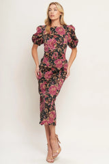 GOTHIC ROSE WOVEN MIDI DRESS - Flying Tomato - Flyclothing LLC