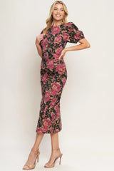 GOTHIC ROSE WOVEN MIDI DRESS - Flying Tomato - Flyclothing LLC