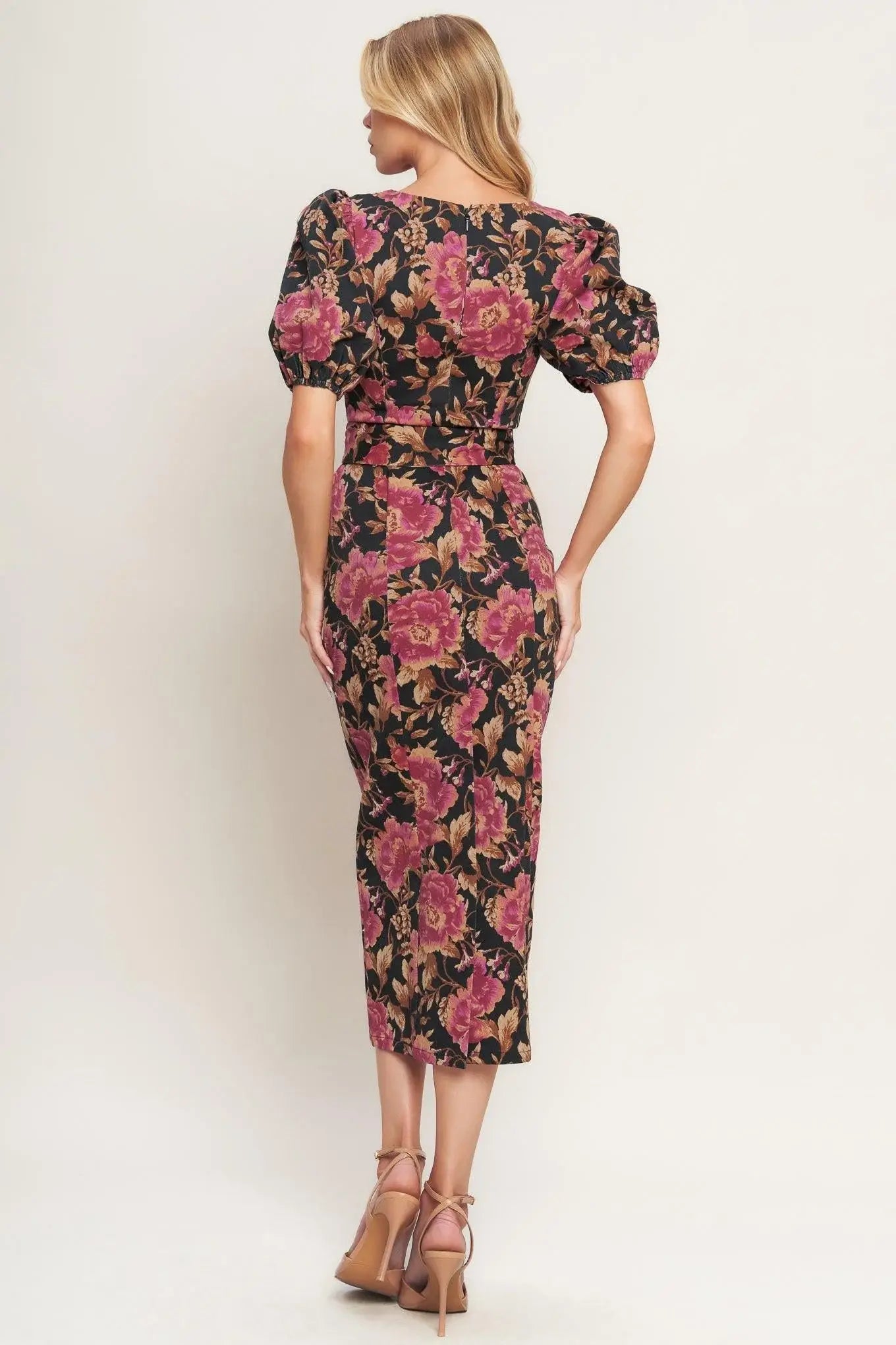 GOTHIC ROSE WOVEN MIDI DRESS - Flying Tomato - Flyclothing LLC
