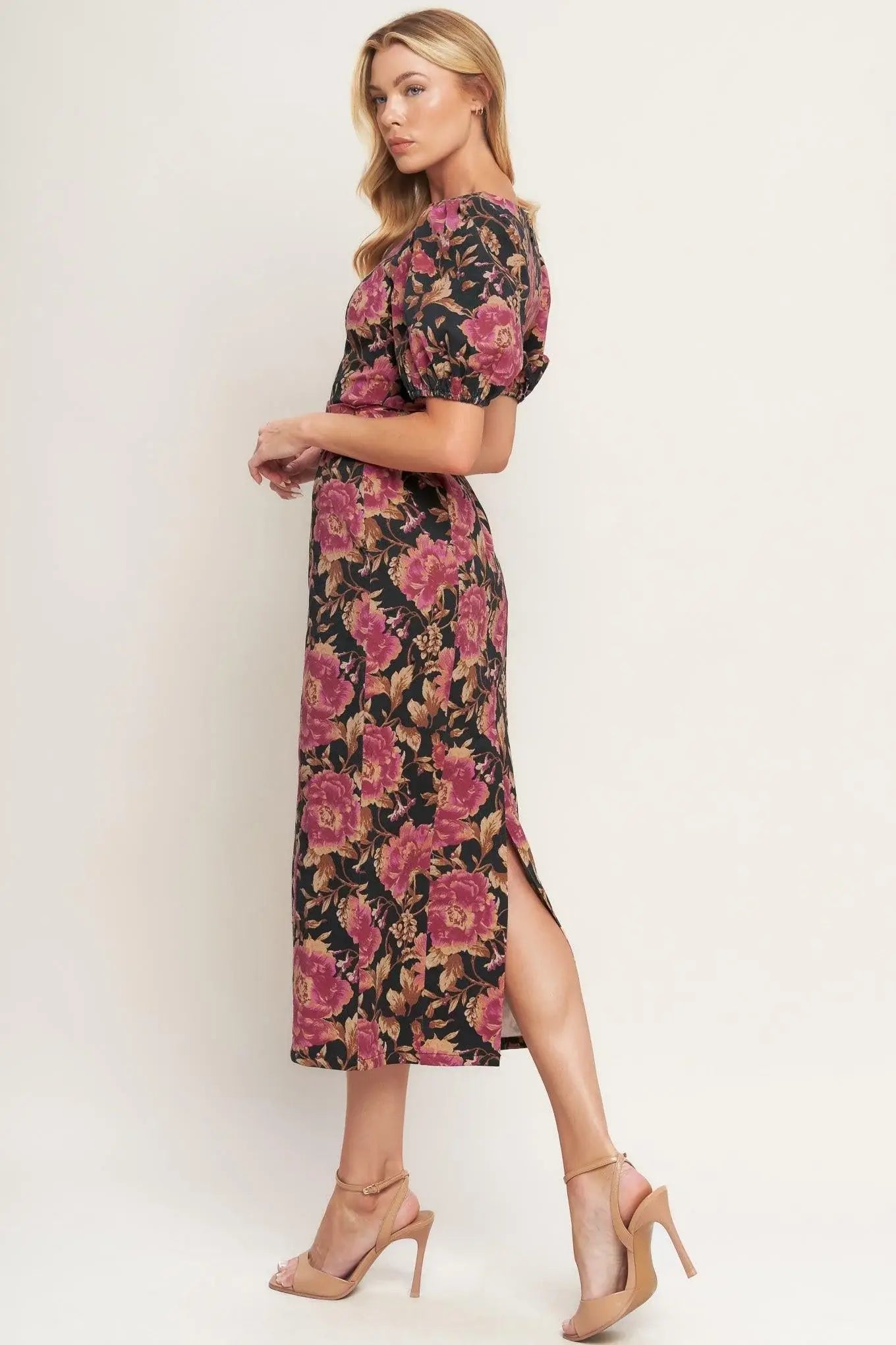 GOTHIC ROSE WOVEN MIDI DRESS - Flying Tomato - Flyclothing LLC