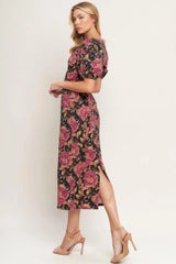 GOTHIC ROSE WOVEN MIDI DRESS - Flying Tomato - Flyclothing LLC