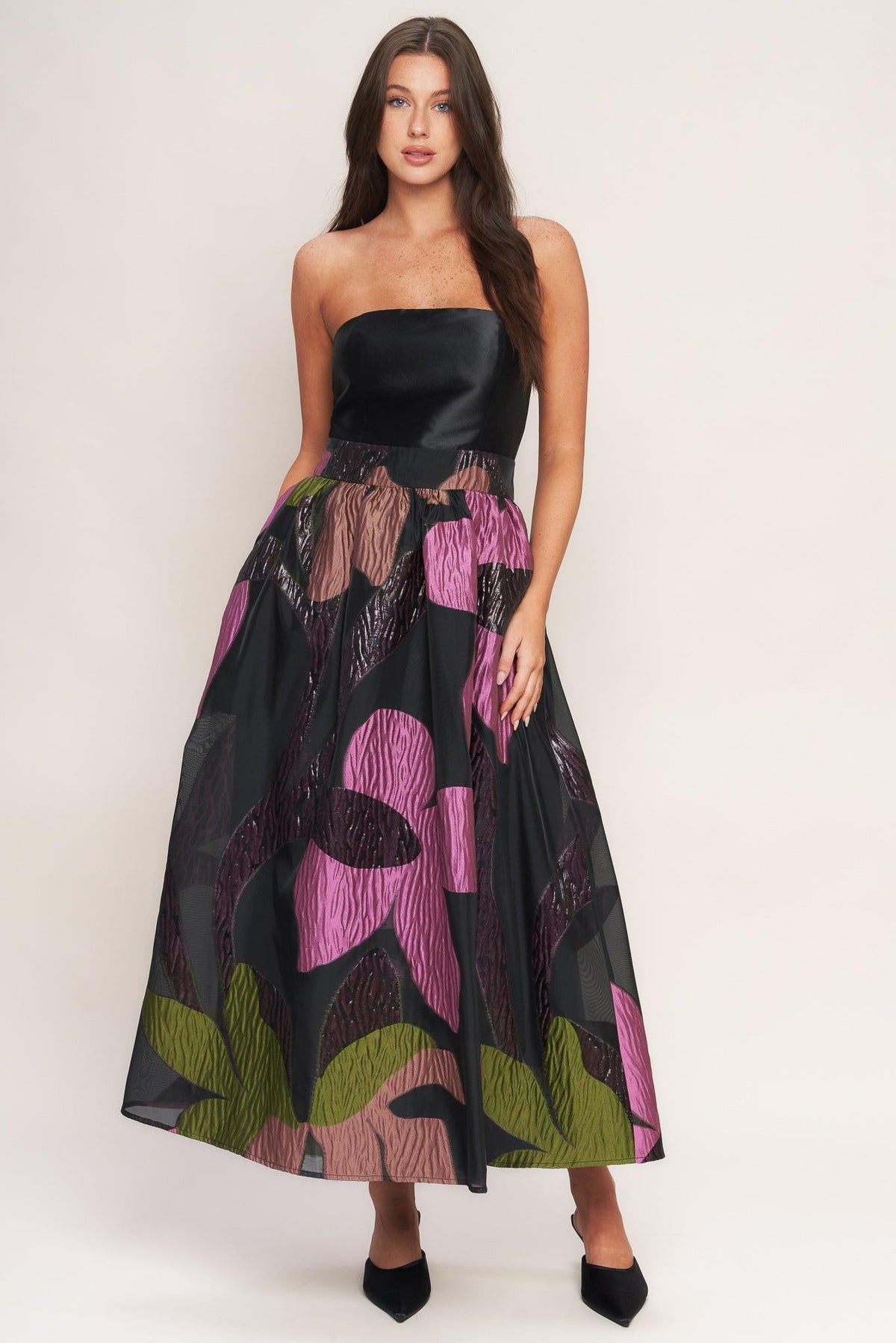 ABSTRACT ROSE WOVEN MIDI DRESS - Flying Tomato - Flyclothing LLC