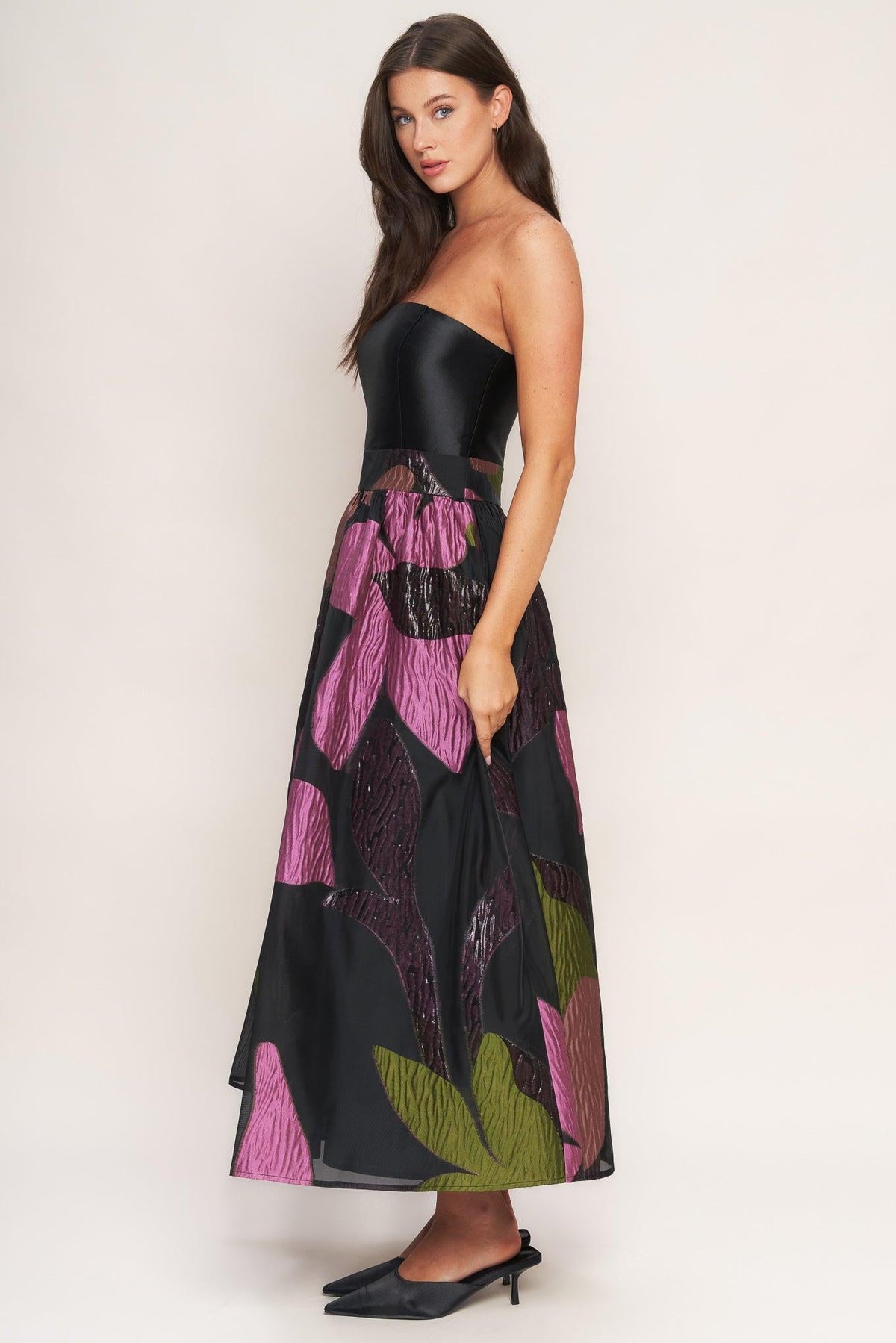 ABSTRACT ROSE WOVEN MIDI DRESS - Flying Tomato - Flyclothing LLC