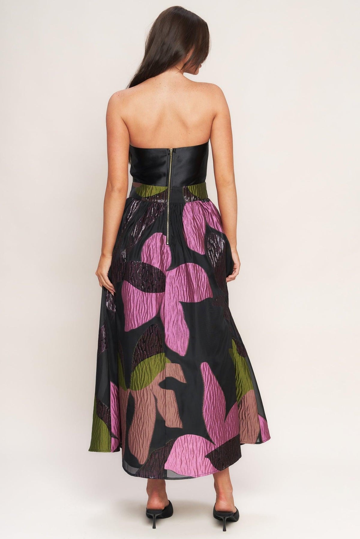 ABSTRACT ROSE WOVEN MIDI DRESS - Flying Tomato - Flyclothing LLC
