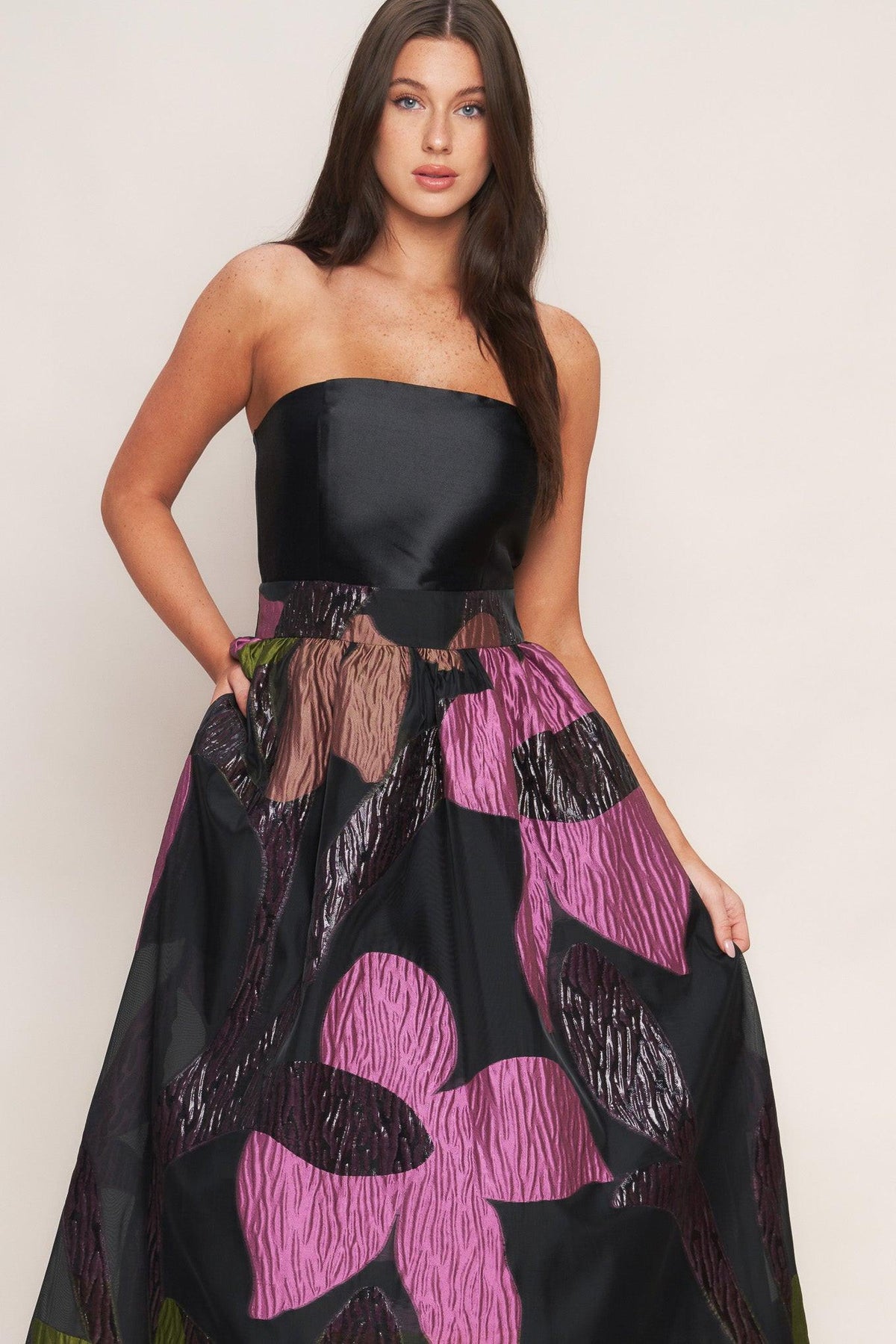 ABSTRACT ROSE WOVEN MIDI DRESS - Flying Tomato - Flyclothing LLC