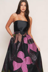 ABSTRACT ROSE WOVEN MIDI DRESS - Flying Tomato - Flyclothing LLC