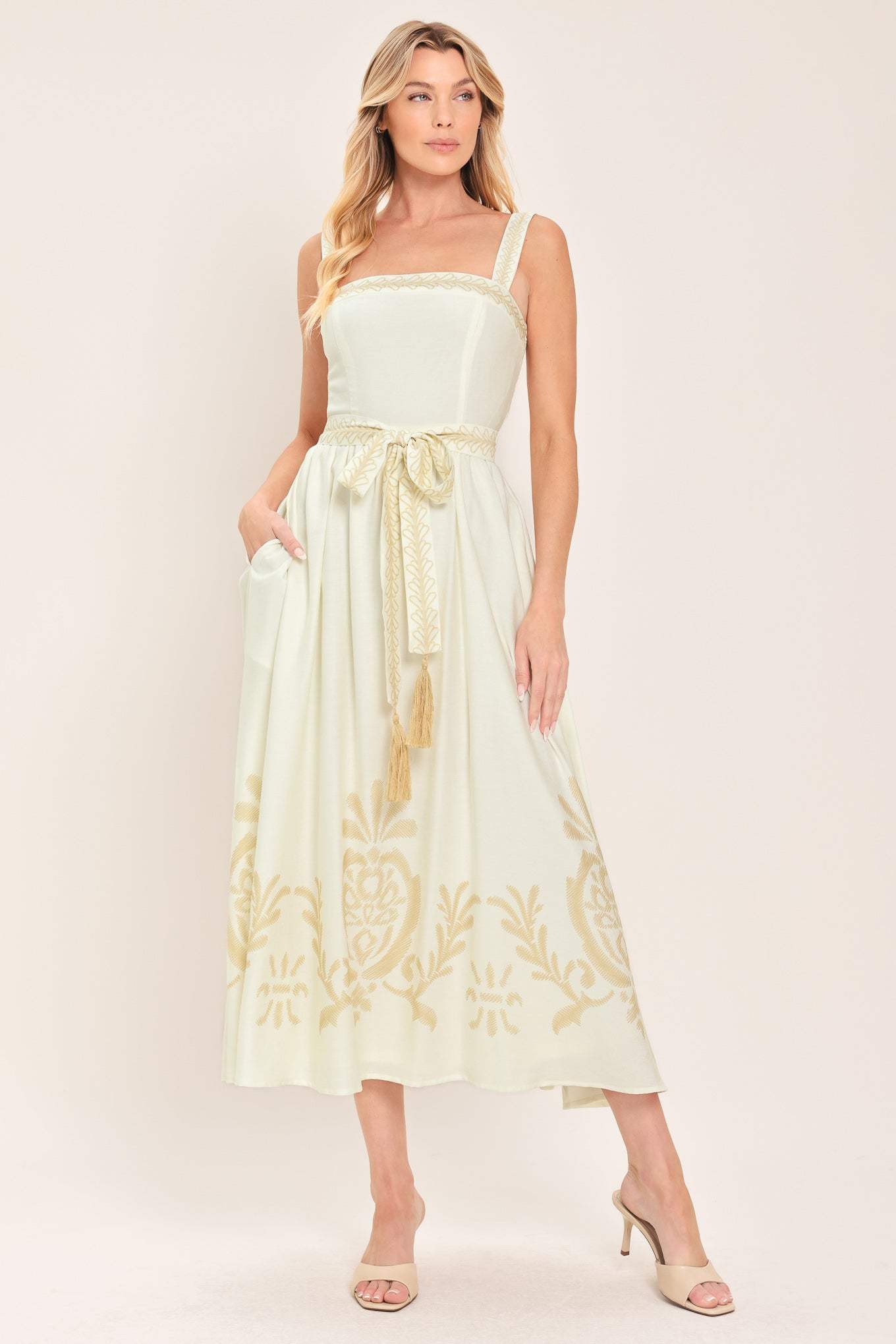 MOONLIT GARDEN WOVEN MIDI DRESS - Flying Tomato - Flyclothing LLC