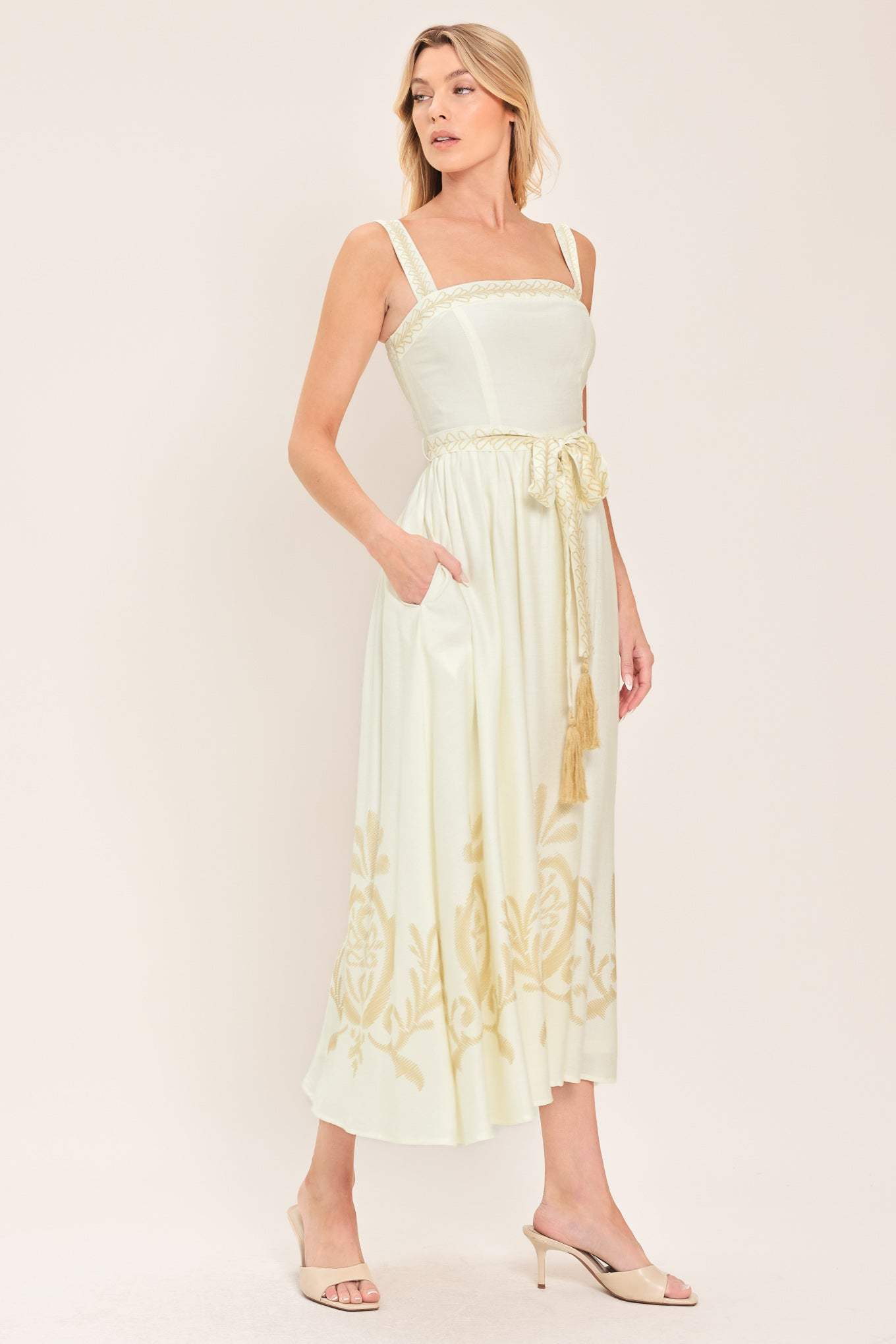 MOONLIT GARDEN WOVEN MIDI DRESS - Flying Tomato - Flyclothing LLC