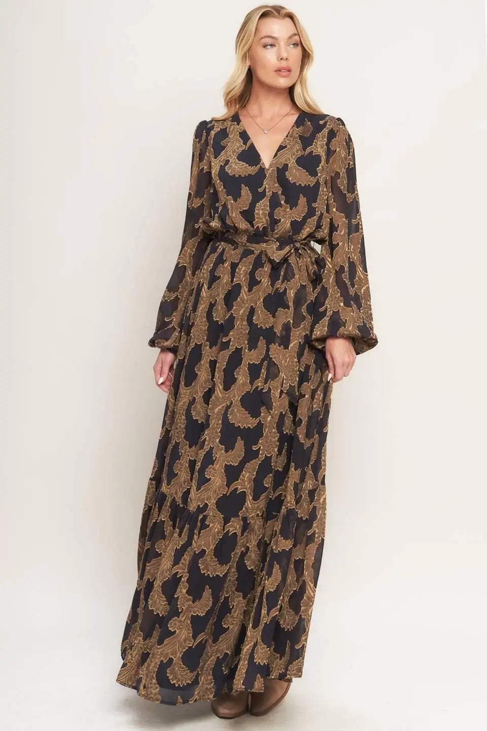 MIDNIGHT MOSS WOVEN JACQUARD MAXI DRESS - Flying Tomato - Flyclothing LLC