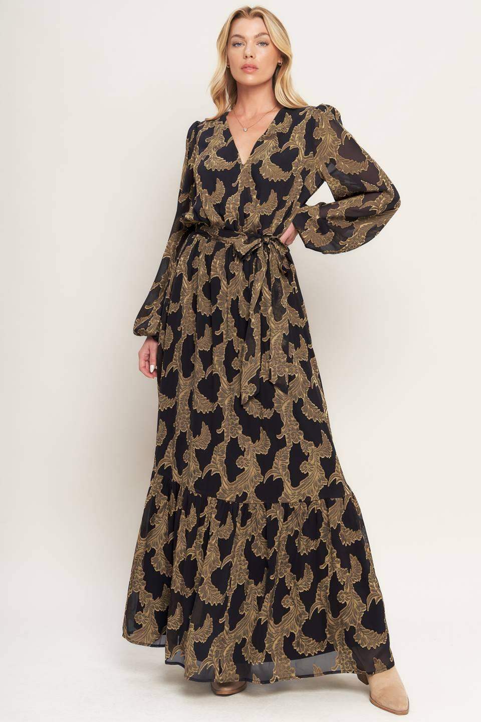 MIDNIGHT MOSS WOVEN JACQUARD MAXI DRESS - Flying Tomato - Flyclothing LLC
