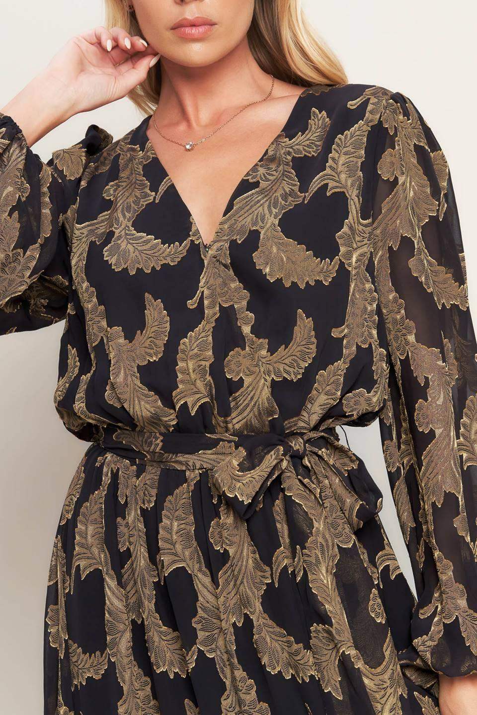 MIDNIGHT MOSS WOVEN JACQUARD MAXI DRESS - Flying Tomato - Flyclothing LLC