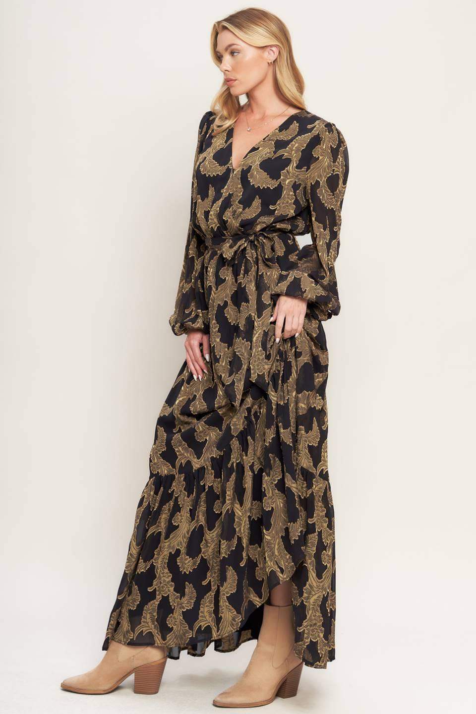 MIDNIGHT MOSS WOVEN JACQUARD MAXI DRESS - Flying Tomato - Flyclothing LLC