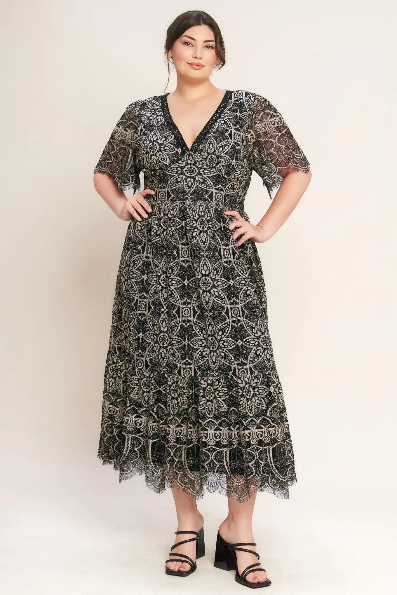 GOTHIC BLOOM WOVEN LACE MIDI DRESS - Flying Tomato - Flyclothing LLC