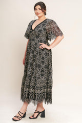 GOTHIC BLOOM WOVEN LACE MIDI DRESS - Flying Tomato - Flyclothing LLC