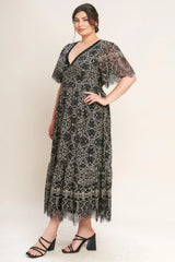 GOTHIC BLOOM WOVEN LACE MIDI DRESS - Flying Tomato - Flyclothing LLC