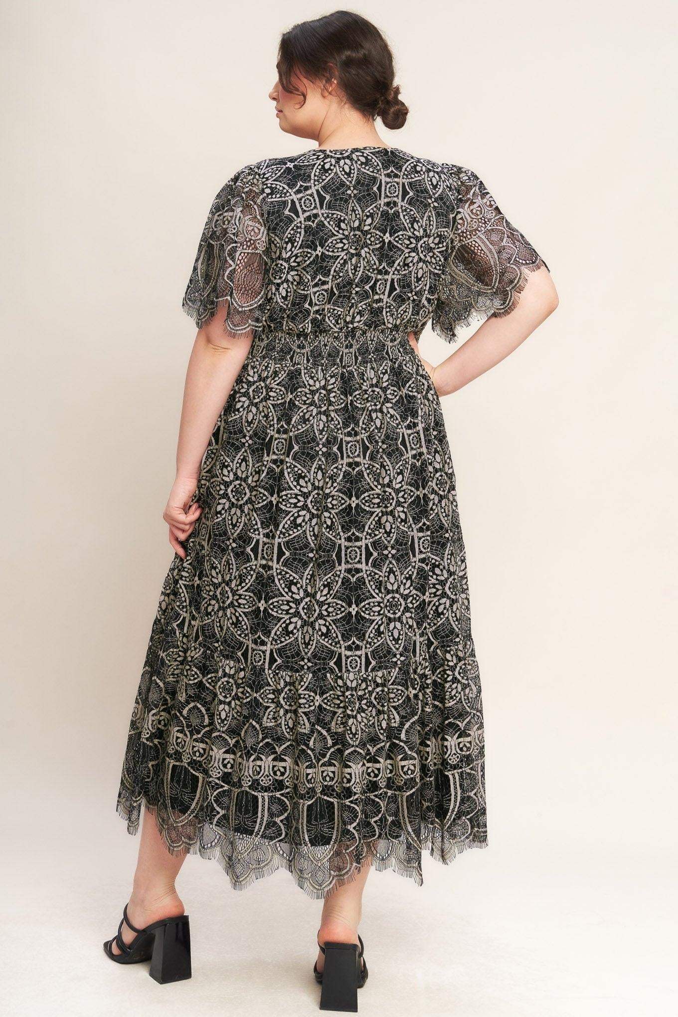 GOTHIC BLOOM WOVEN LACE MIDI DRESS - Flying Tomato - Flyclothing LLC
