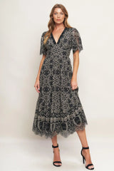 GOTHIC BLOOM WOVEN LACE MIDI DRESS - Flying Tomato - Flyclothing LLC