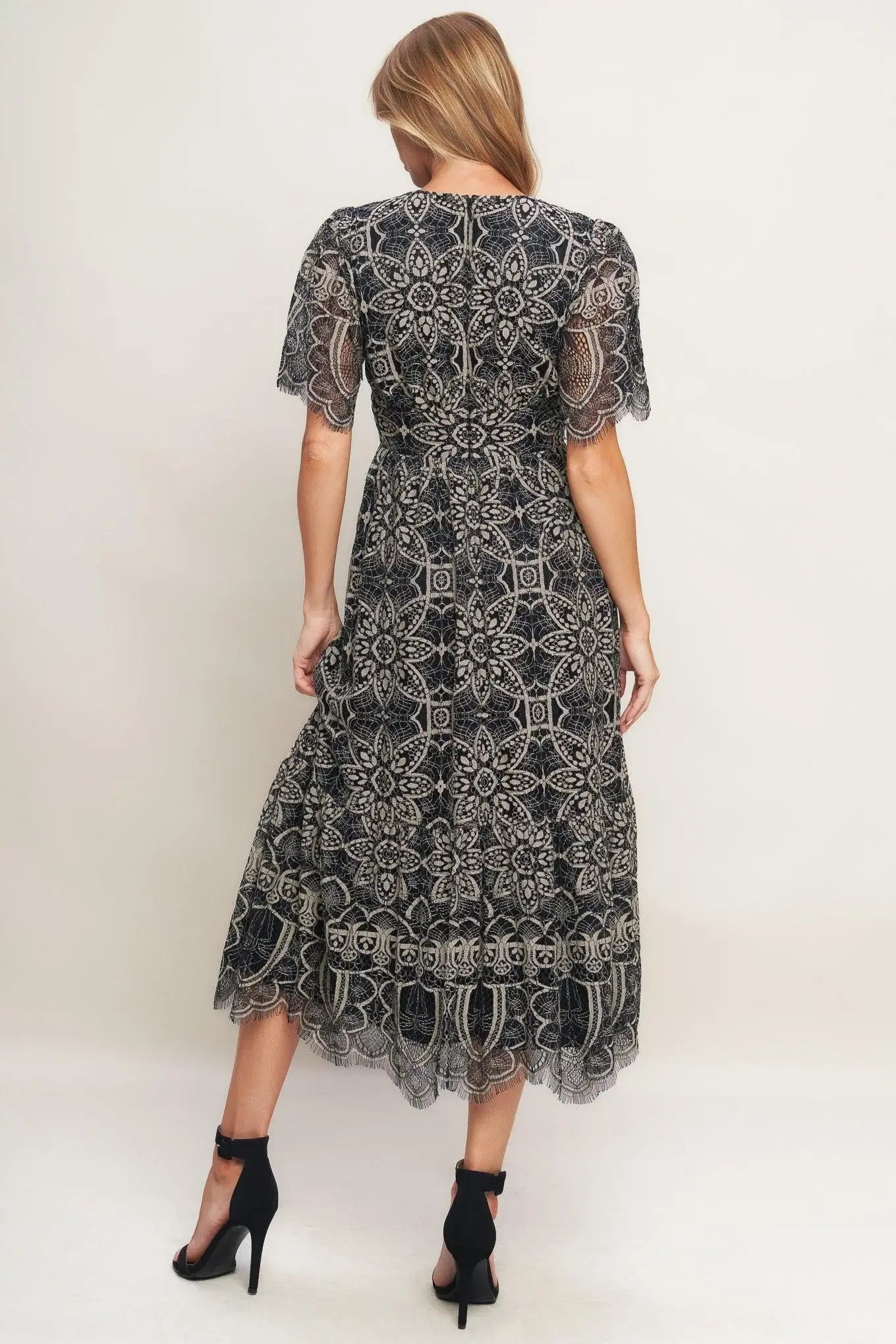 GOTHIC BLOOM WOVEN LACE MIDI DRESS - Flying Tomato - Flyclothing LLC