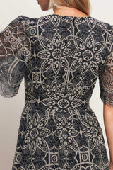 GOTHIC BLOOM WOVEN LACE MIDI DRESS - Flying Tomato - Flyclothing LLC