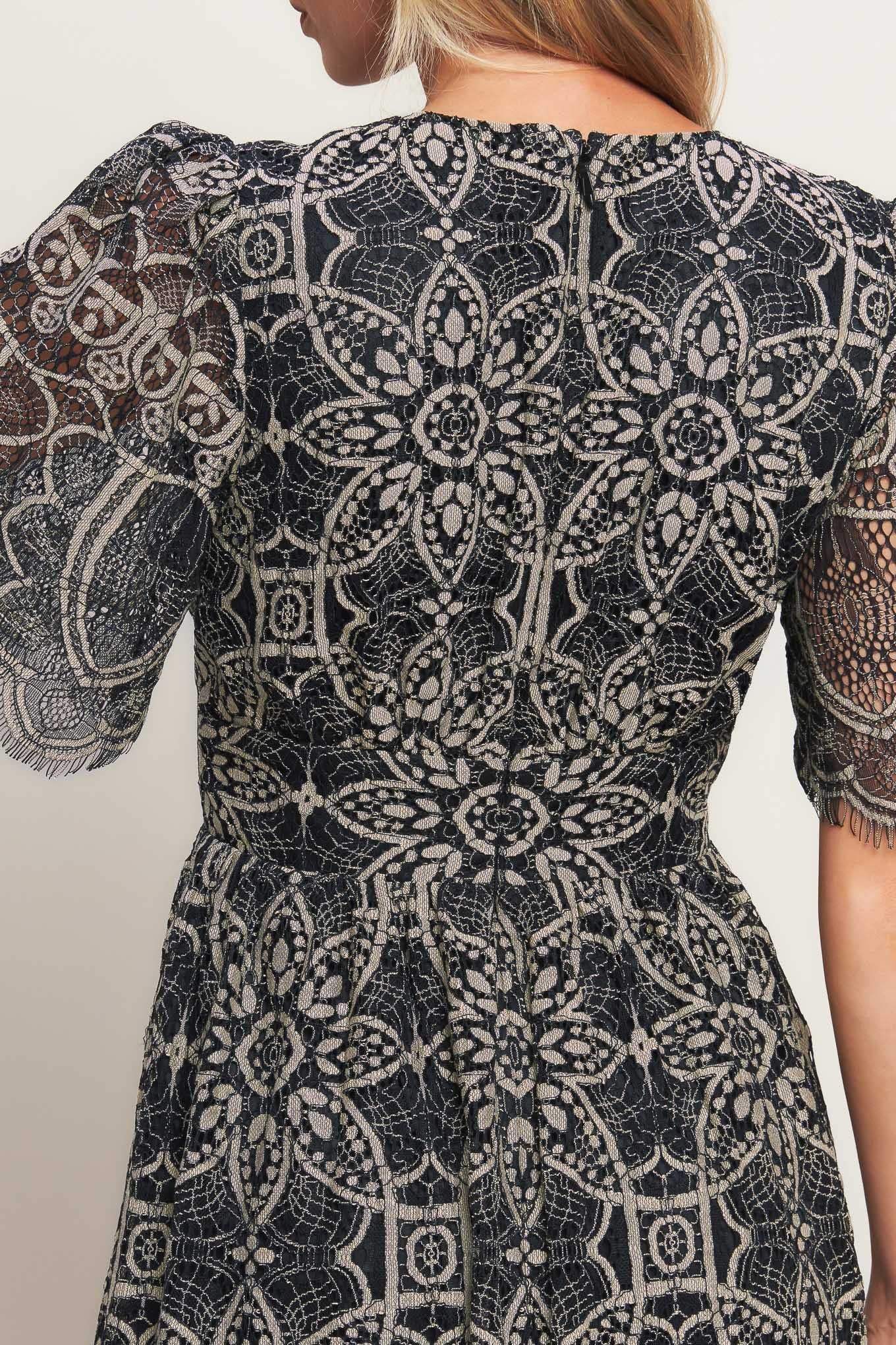GOTHIC BLOOM WOVEN LACE MIDI DRESS - Flying Tomato - Flyclothing LLC