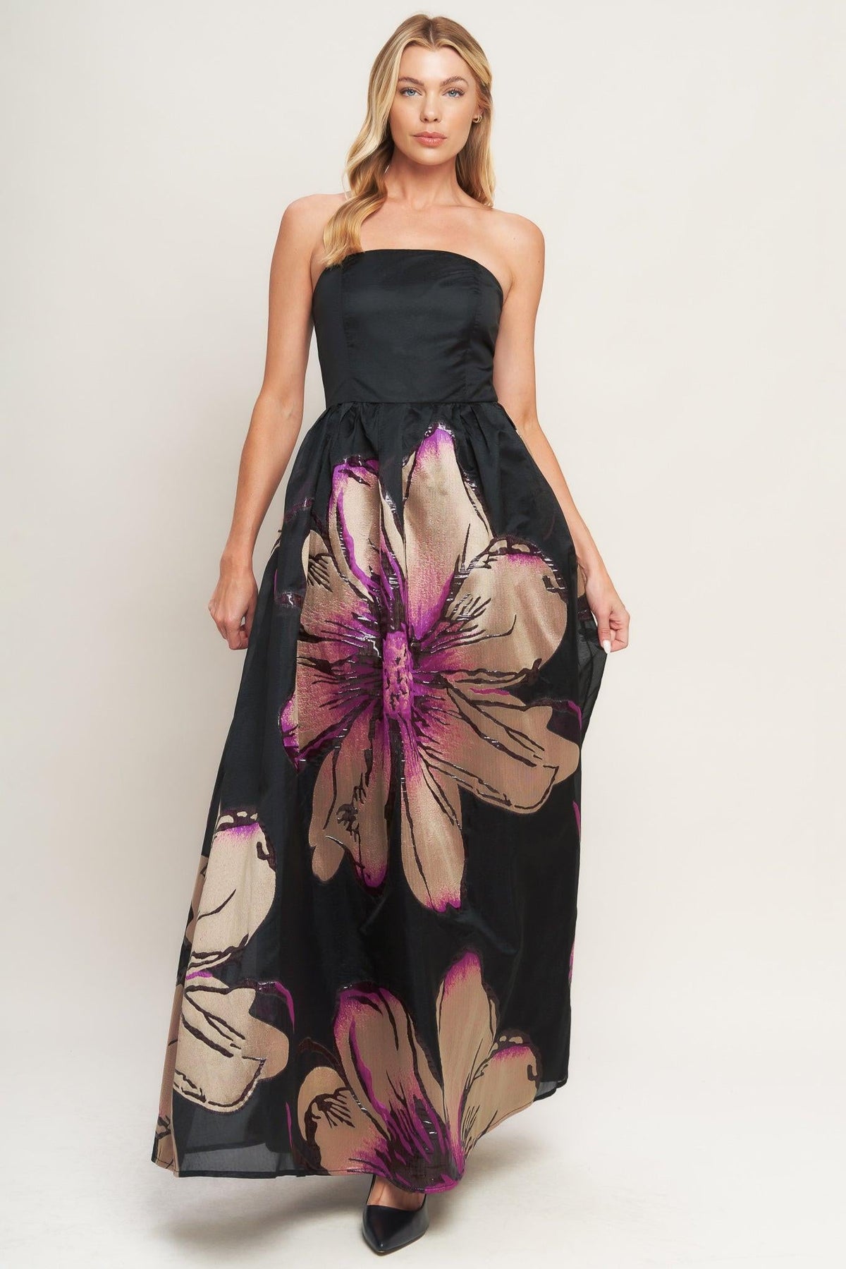 GILDED FLOWER WOVEN MAXI DRESS - Flying Tomato - Flyclothing LLC