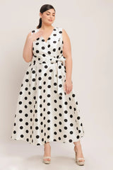 CAFÉ NOIR POLKA WOVEN MIDI DRESS - Flying Tomato - Flyclothing LLC