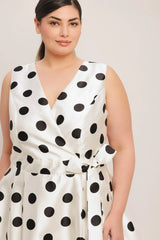 CAFÉ NOIR POLKA WOVEN MIDI DRESS - Flying Tomato - Flyclothing LLC