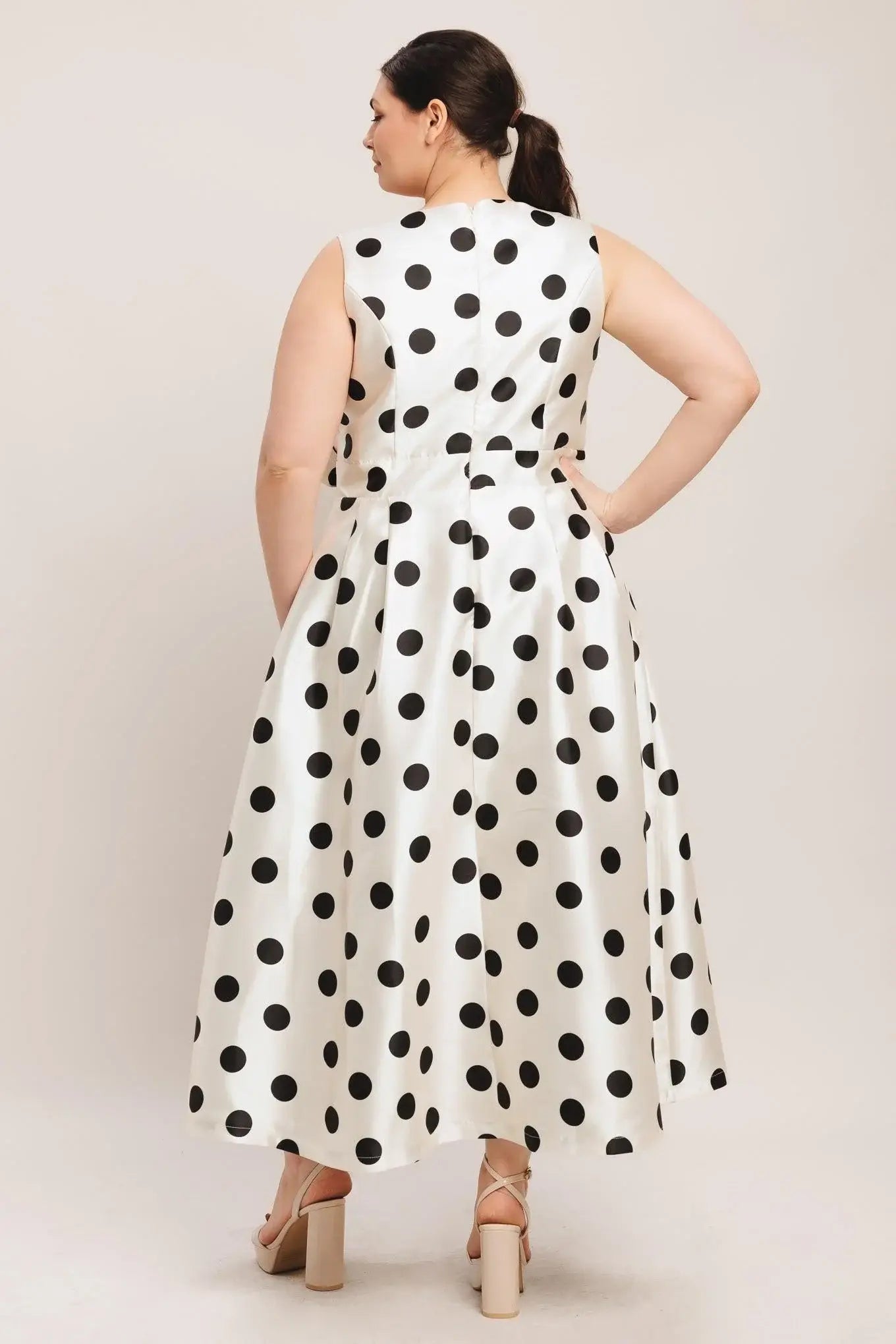 CAFÉ NOIR POLKA WOVEN MIDI DRESS - Flying Tomato - Flyclothing LLC