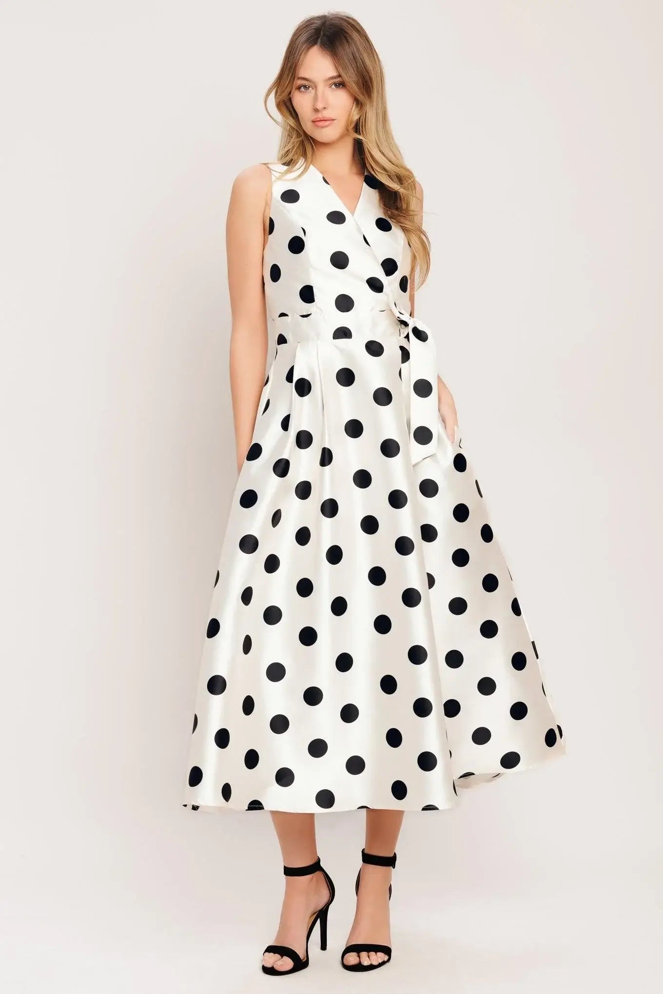 CAFÉ NOIR POLKA WOVEN MIDI DRESS - Flying Tomato - Flyclothing LLC