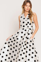 CAFÉ NOIR POLKA WOVEN MIDI DRESS - Flying Tomato - Flyclothing LLC