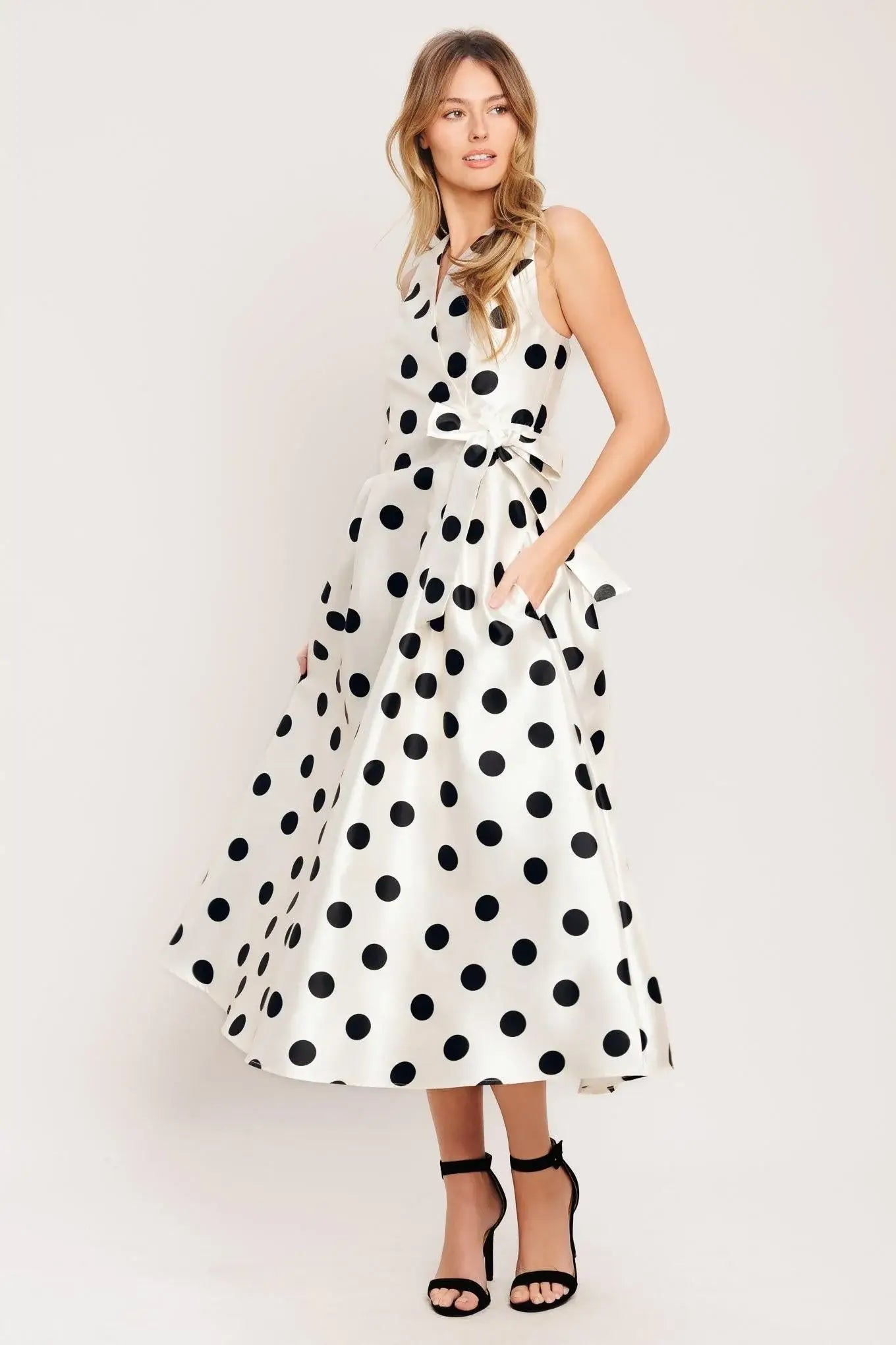 CAFÉ NOIR POLKA WOVEN MIDI DRESS - Flying Tomato - Flyclothing LLC