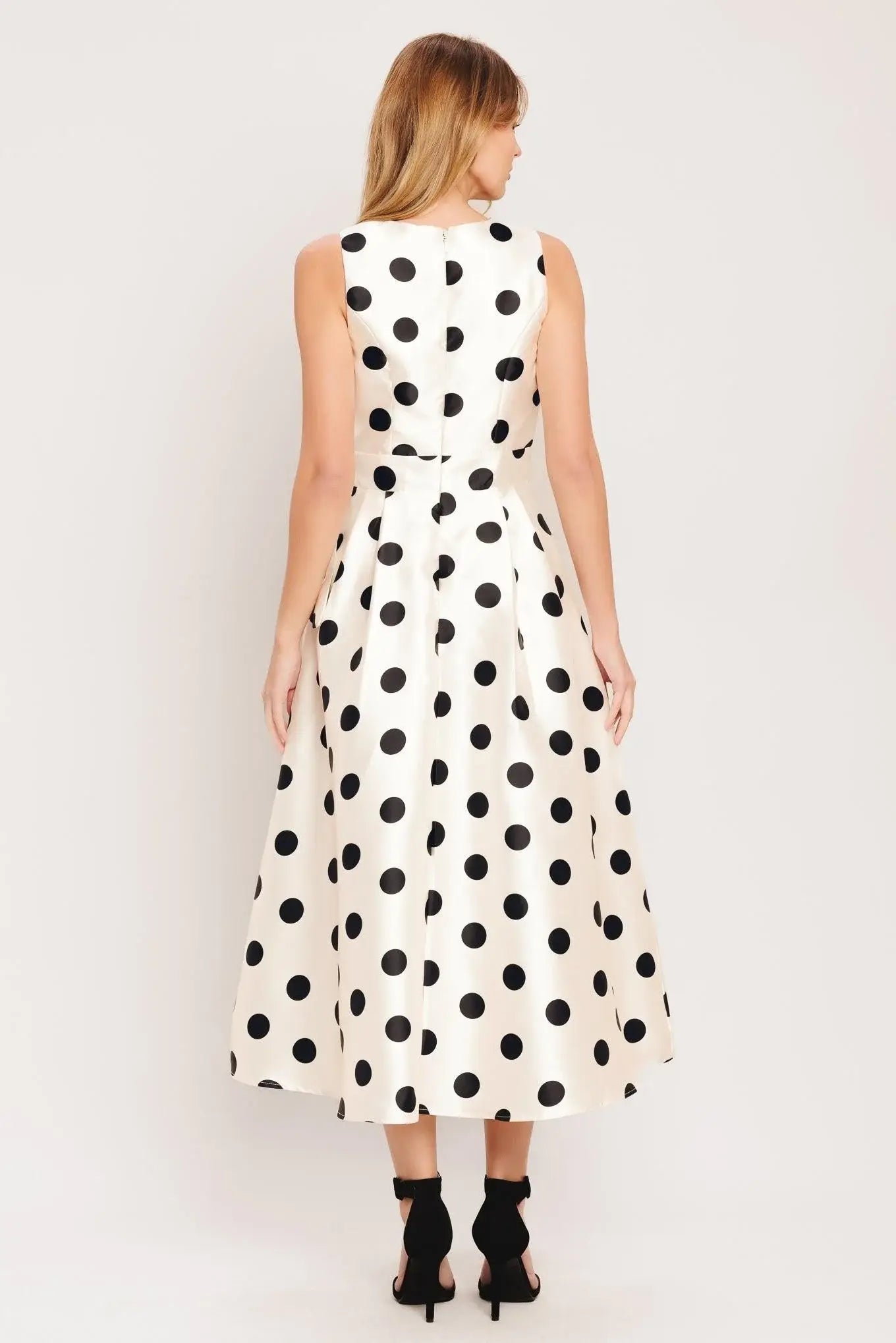 CAFÉ NOIR POLKA WOVEN MIDI DRESS - Flying Tomato - Flyclothing LLC