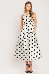 CAFÉ NOIR POLKA WOVEN MIDI DRESS - Flying Tomato - Flyclothing LLC