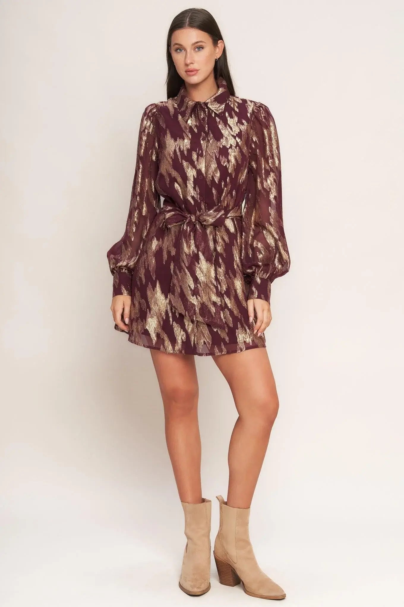 METALLIC MUSE WOVEN MINI DRESS - Flying Tomato - Flyclothing LLC