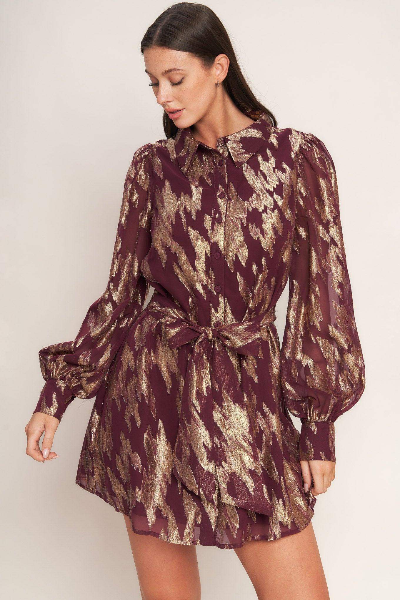 METALLIC MUSE WOVEN MINI DRESS - Flying Tomato - Flyclothing LLC