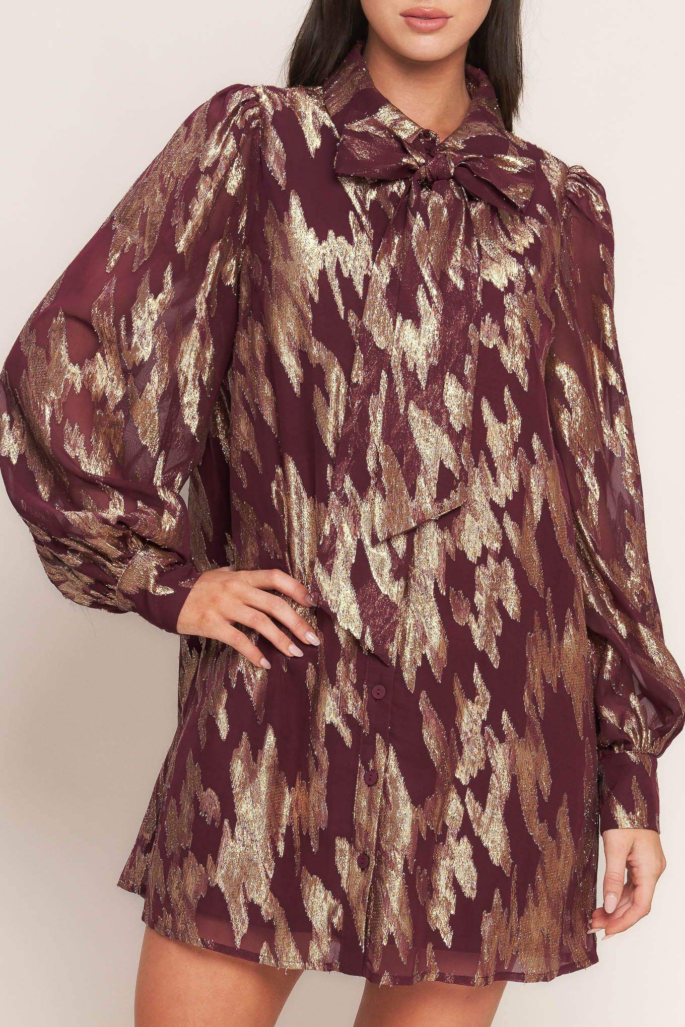 METALLIC MUSE WOVEN MINI DRESS - Flying Tomato - Flyclothing LLC