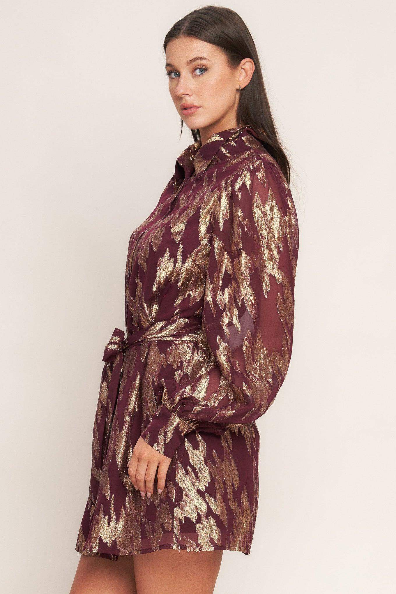 METALLIC MUSE WOVEN MINI DRESS - Flying Tomato - Flyclothing LLC